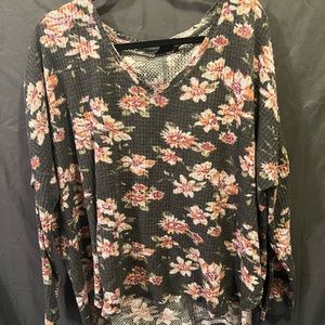 Floral print long sleeve waffle shirt